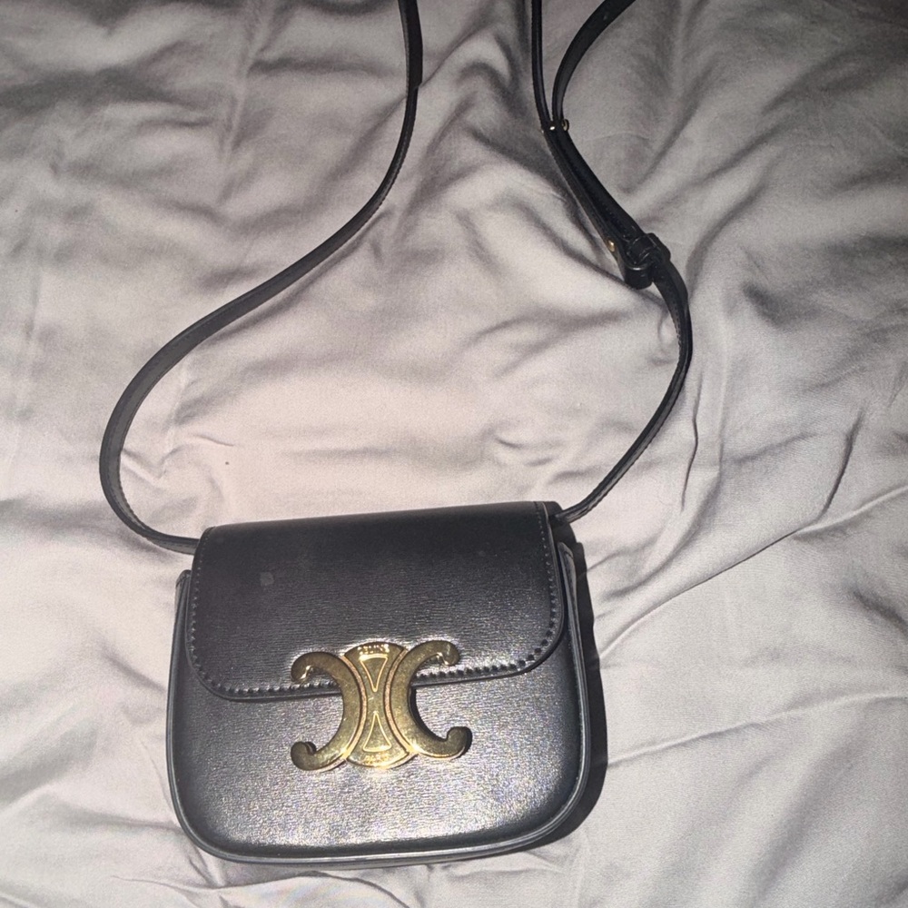 Celine Black Leather Crossbody with Gold Triomphe Hardware - Picture 11 of 12